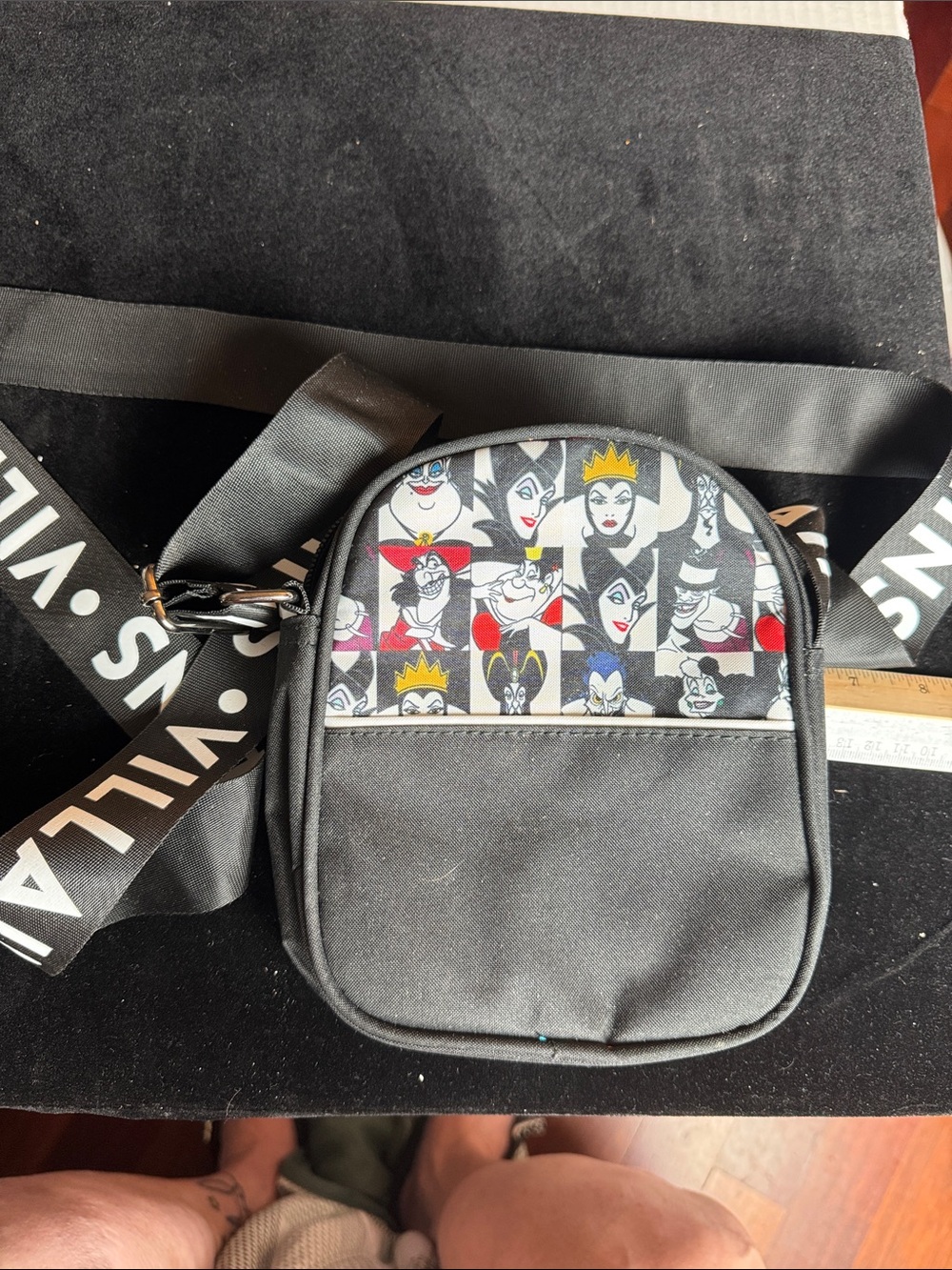 Disney Black Mini Crossbody Bag with Villains Graphic and Red Accents